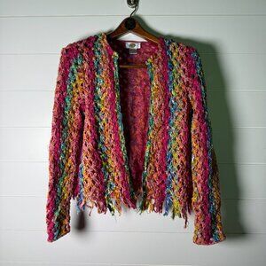 Sandy Starkman Sz L Funky Maximalist Colorful Y2K Woven Ribbon Textile Jacket